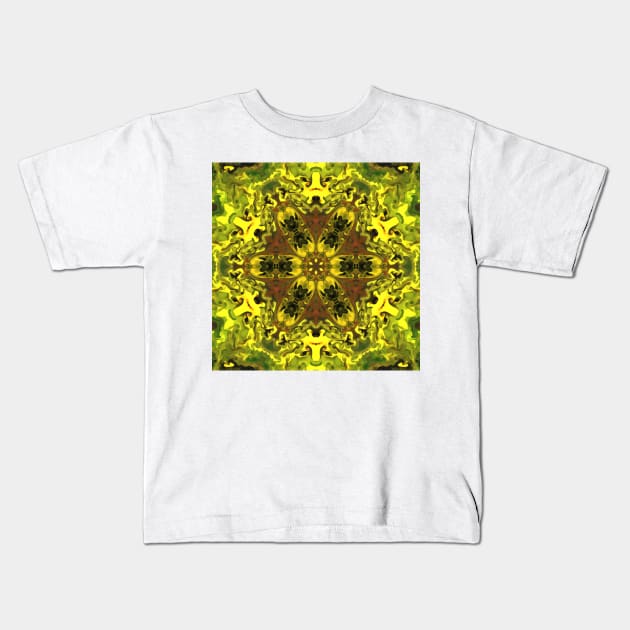 Psychedelic Hippie Flower Yellow and Green Kids T-Shirt by WormholeOrbital